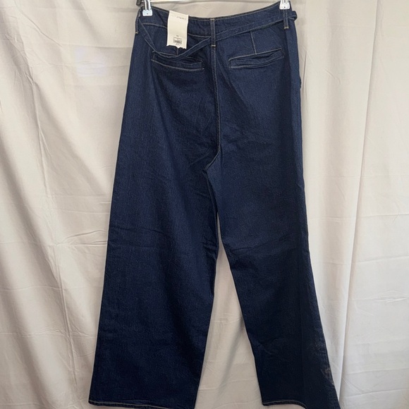 High-Rise Wide Leg Denim Jeans in Dark Blue with Tie Waist - Picture 5 of 15